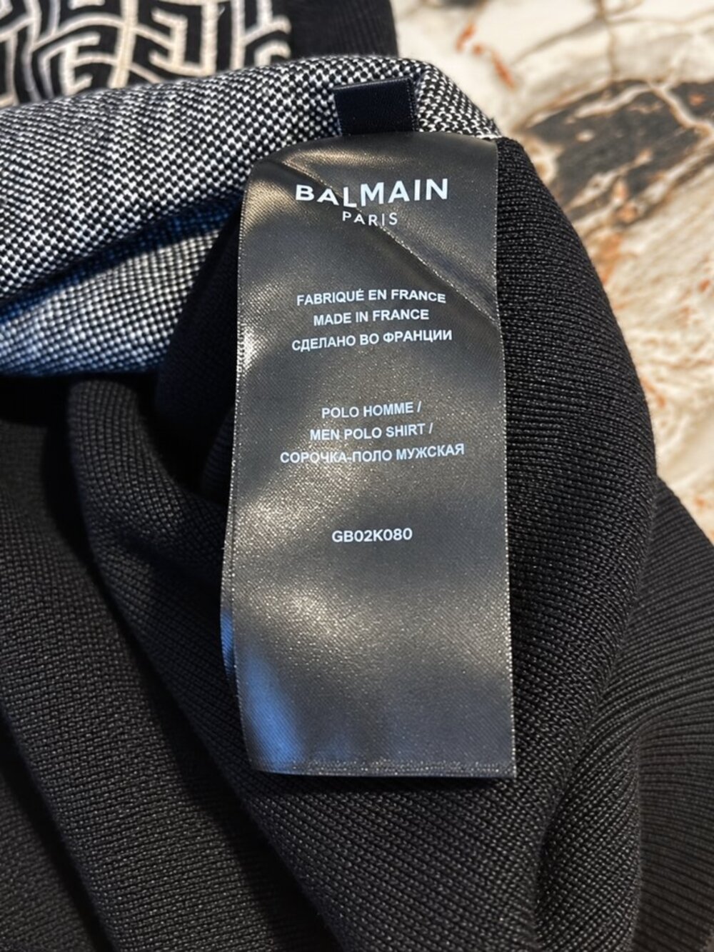 BALMAIN Monogram Jacquard Knit Polo – Black / Cream – Size L - Picture 2 of 7
